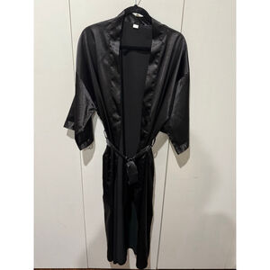 Women's Unbranded Black Satin Robe with tie S/M mid calf length 3/4 sleeve